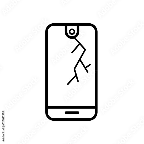 Destroyed smartphone, mobile phone with broken screen vector icon, mobile phone pictogram, button