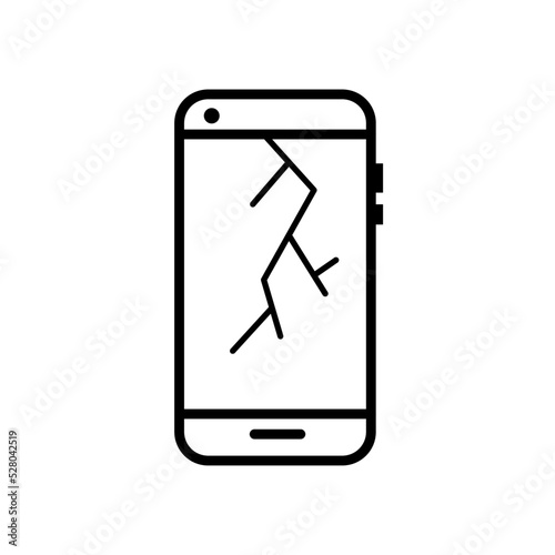 Destroyed smartphone, mobile phone with broken screen vector icon, mobile phone pictogram, button