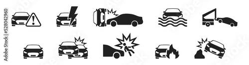 Car accident icon set. Vector isolated illustration. Car crash icons.