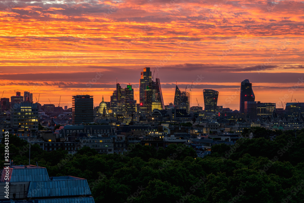 London city skyline at sunrise 