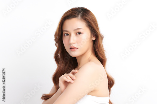 Beautiful young asian woman with clean fresh skin on white background, Face care, Facial treatment, Cosmetology, beauty and spa, Asian women portrait.