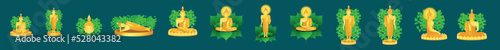 set of buddha monk different sit and stand pose for meditation. vector illustration eps10
