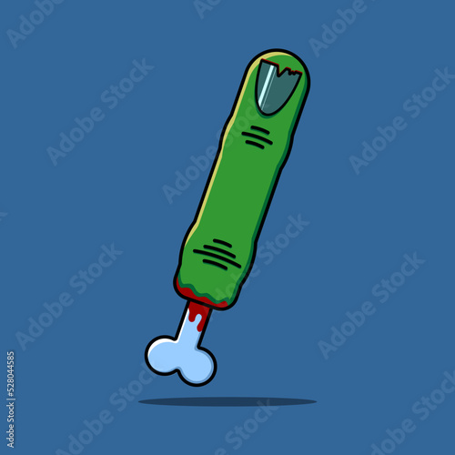 Green thumb zombie. Severed finger and bone. Drawing for Halloween. Vector illustration