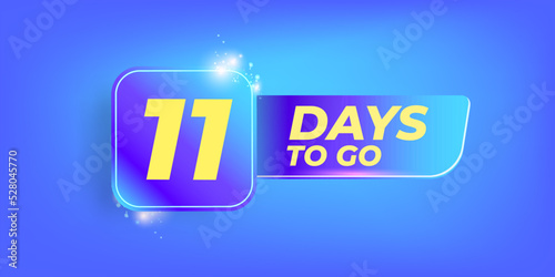 Eleven days to go countdown blue modern horizontal banner design template. 11 days to go sale announcement blue banner, label, sticker, icon, poster and flyer.