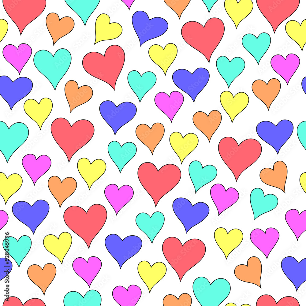 Hearts seamless pattern. Color texture. Prints, packaging template, textiles, bedding and wallpaper. Groovy.