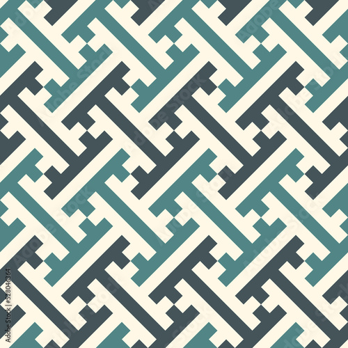 Seamless Sayagata pattern. Repeated interlocking keys background. Classic Oriental ornament. Traditional window tracery image. Ancient ethnic mosaic motif. Digital paper for textile print.