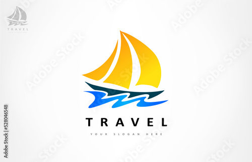 Ship on the sea logo. Ship and wave logo.