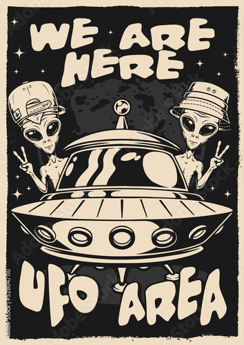 UFO Martians vintage flyer monochrome