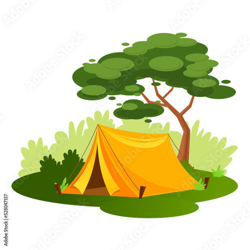 camping tent in woods flat vector illustration 
