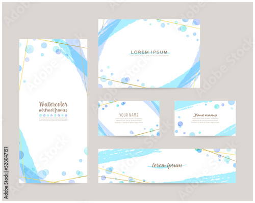 leaflet cover, card, business cards, banner design templates set (blue)
