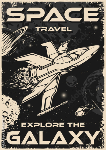 Space travel monochrome vintage flyer