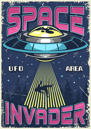 UFO kidnapping vintage poster colorful