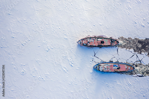 Bilde på lerret Icebreakers on Vistula river crushes the ice, 2020-02-18, Poland