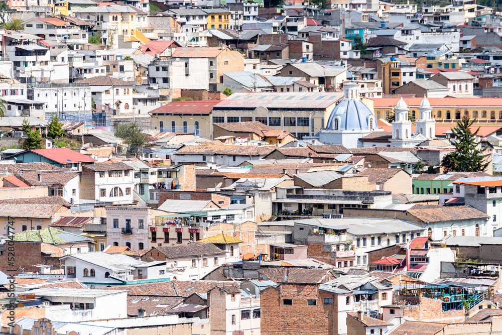 panoramic view of quito old town, ecuador