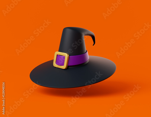 Simple halloween cartoon witch hat 3d render illustration.