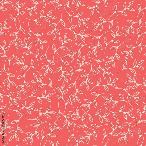 Vector floral pattern in pink. Doodle pattern with plants. Botanic and abstract seamless pattern with flowers and leaves  hand drawn background.