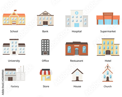 building cartoon clipart set for decoration