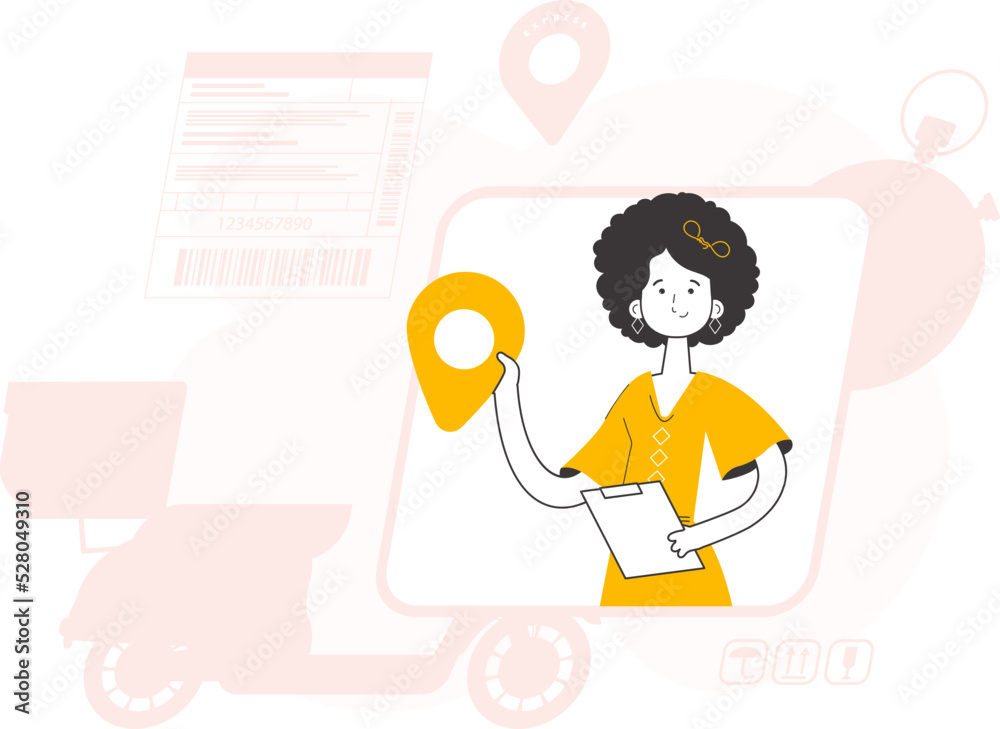 Girl courier. Trendy style line art. Vector illustration. Girl courier. Trendy style line art. Vector illustration.