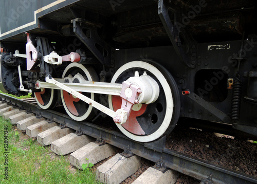 Wheels Of Rare Steam Train On A Old Railway Sidetrack 