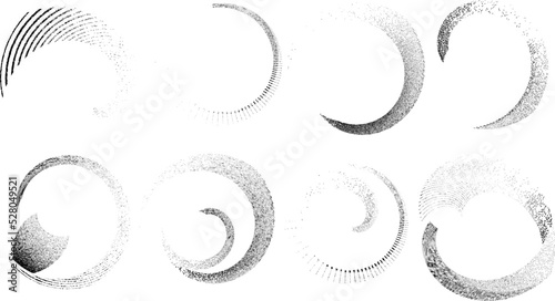Grunge lines in Circle Form . Spiral Vector Illustration .Textured round Logo . Design element . Abstract Geometric circular shapes .Rotating grunge radial line. Concentric circles