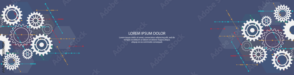 Website header or banner design with cogs and gear wheel mechanisms Website header or banner design with cogs and gear wheel mechanisms