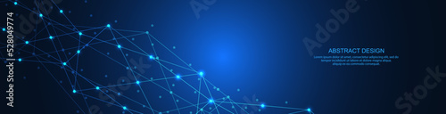 Abstract technology background of global network connection and communication with connecting the dots and lines for banner design or header