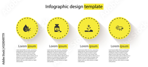 Set Marijuana or cannabis leaf oil, Medical bottle with marijuana, Planting and Shopping cart. Business infographic template. Vector