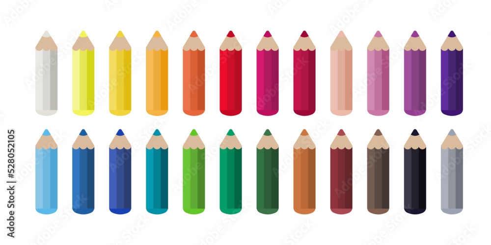 Kolorowa kredka. Zestaw 24 ołówków w różnych barwach. Przybory szkolne, artykuły papiernicze, kreatywność, hobby, narzędzie artystyczne. - obrazy, fototapety, plakaty 