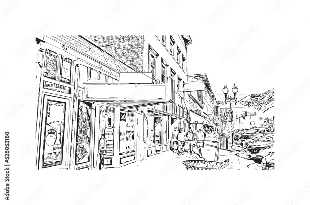 Building view with landmark of Ogden is the 
city in Utah. Hand drawn sketch illustration in vector.