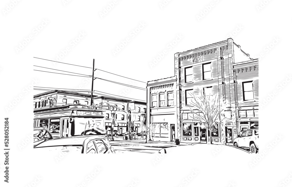 Building view with landmark of Ogden is the 
city in Utah. Hand drawn sketch illustration in vector.