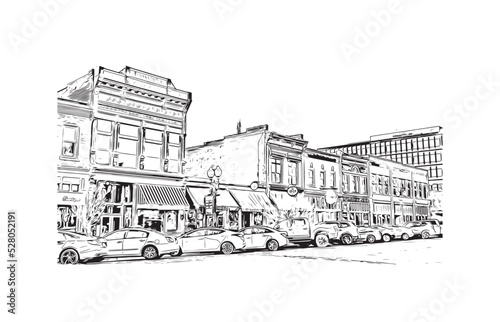 Building view with landmark of Ogden is the 
city in Utah. Hand drawn sketch illustration in vector.