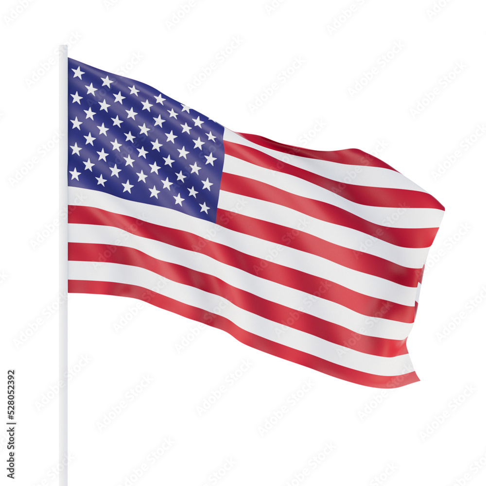 Closeup of ruffled American flag on white background. Isolated. 3d rendering Closeup of ruffled American flag on white background. Isolated. 3d rendering