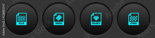 Set XLS file document, MSG, RUBY and PNG icon. Vector