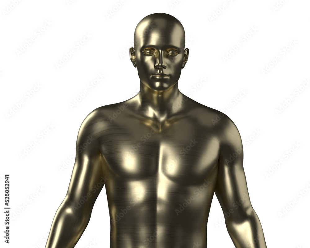 3D illustration of a male gold torso on a white background. metal mannequin. 3D illustration of a male gold torso on a white background. metal mannequin.