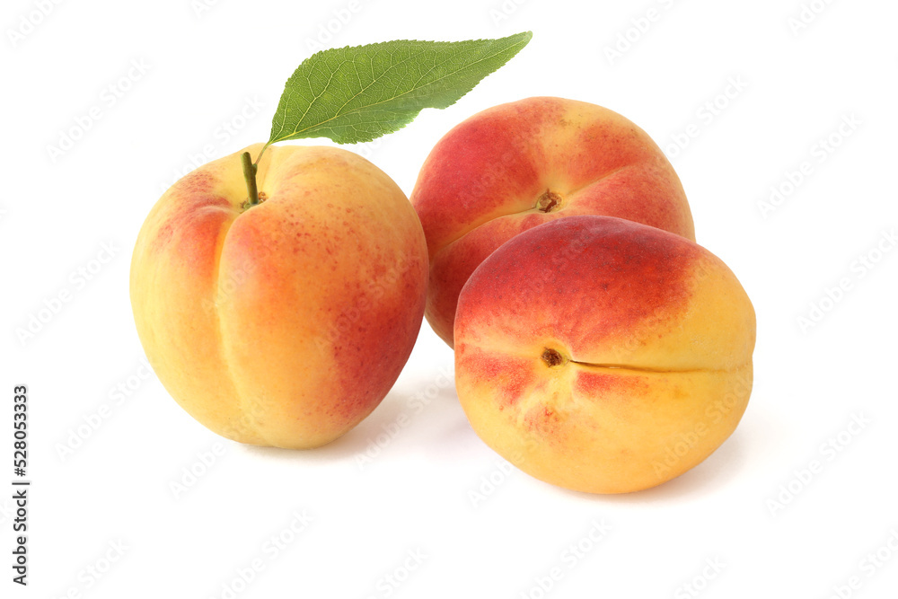 Three apricots with leaf isolated on white Three apricots with leaf isolated on white