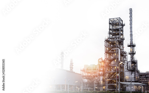 oil refinery, petrochemical plant, petroleum, chemical industry, oil tank on white background, empty space