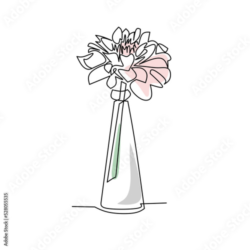 Vector illustration of a flower in a vase in line art style