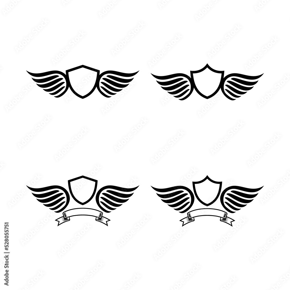 Fototapeta premium Set of black wings icons. Wings badges. Collection wings badges. Vector illustration.