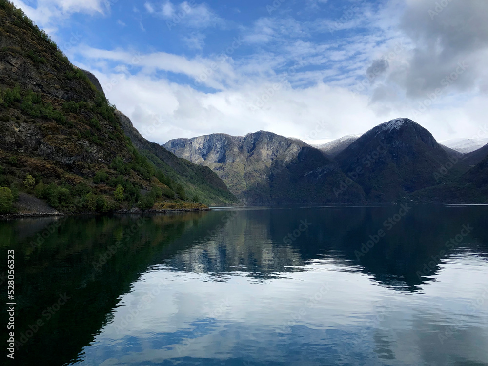 The Naeroyfjord in Norway (Nærøyfjord), UNESCO World Heritage Site. An arm of Sognefjord. Best Norway landscape photos, Most popular Norway tourist attractions, best Norway fjords