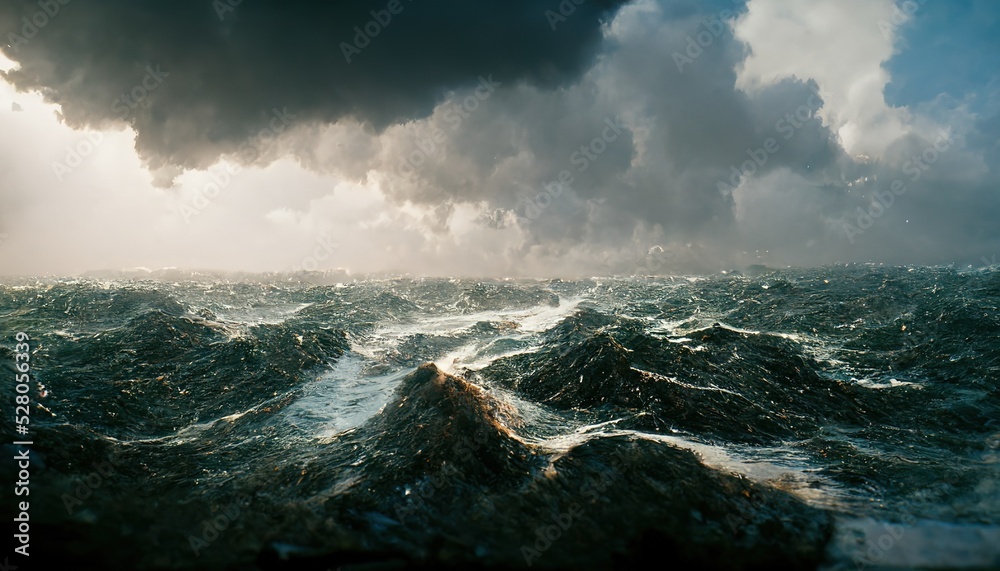 Spectacular background image of stormy ocean with rough and danger ...