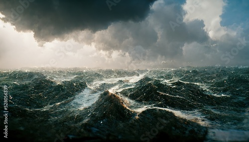 Spectacular background image of stormy ocean with rough and danger wave. Dark sky and cloudy. Digital art 3D illustration. © Summit Art Creations