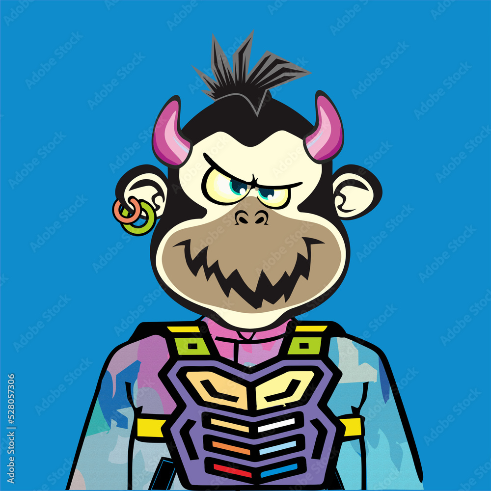 Fototapeta premium Monkey Art Punk with different emotion character. Unique property used like abstract pattern clothe, hair punk, Glasses, Hat colour, and bandana and pastel colour background
