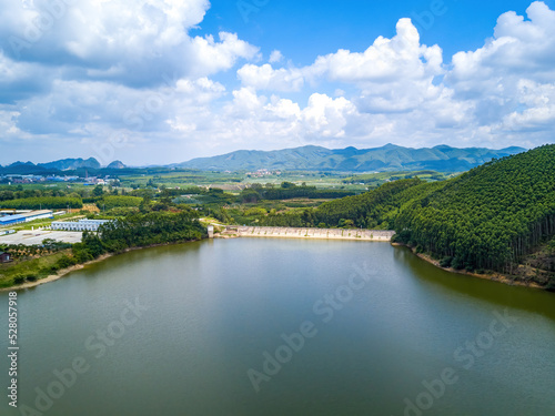 Scenic reservoir lake outdoors in Guangxi, China