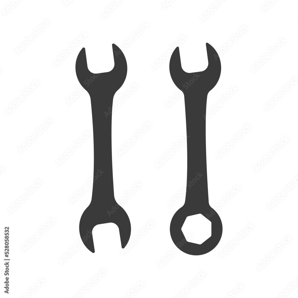 Car service icon. Double Open End Wrench icon black circle isolated on white. Repair Icon. Vector Logo Template. Two wrench icon. Wrench silhouette Car service icon. Double Open End Wrench icon black circle isolated on white. Repair Icon. Vector Logo Template. Two wrench icon. Wrench silhouette