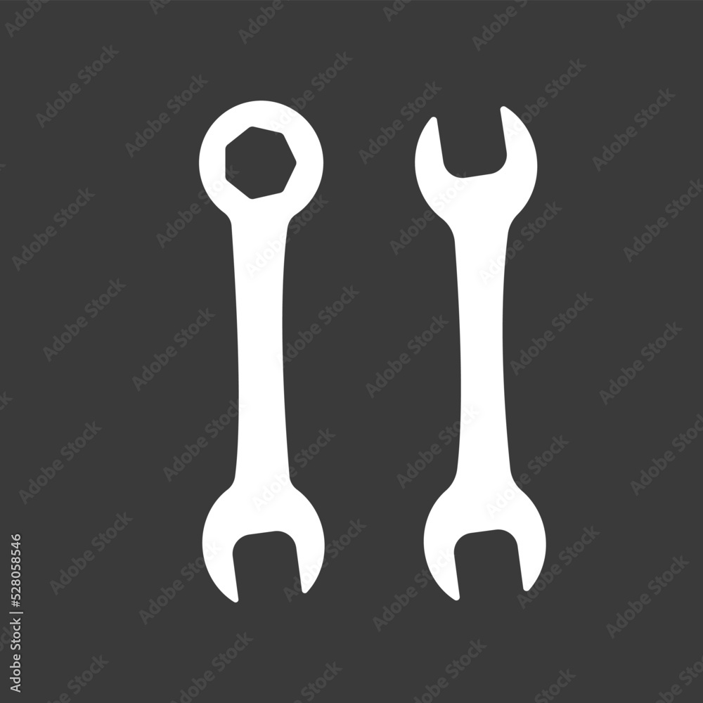 Car service icon. Double Open End Wrench icon white isolated on black. Repair Icon. Vector Logo Template. Two wrench icon. Wrench silhouette
Car service icon. Double Open End Wrench icon white isolated on black. Repair Icon. Vector Logo Template. Two wrench icon. Wrench silhouette