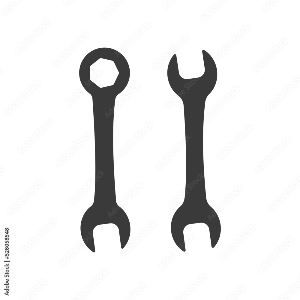 Car service icon. Double Open End Wrench icon black circle isolated on white. Repair Icon. Vector Logo Template. Two wrench icon. Wrench silhouette Car service icon. Double Open End Wrench icon black circle isolated on white. Repair Icon. Vector Logo Template. Two wrench icon. Wrench silhouette