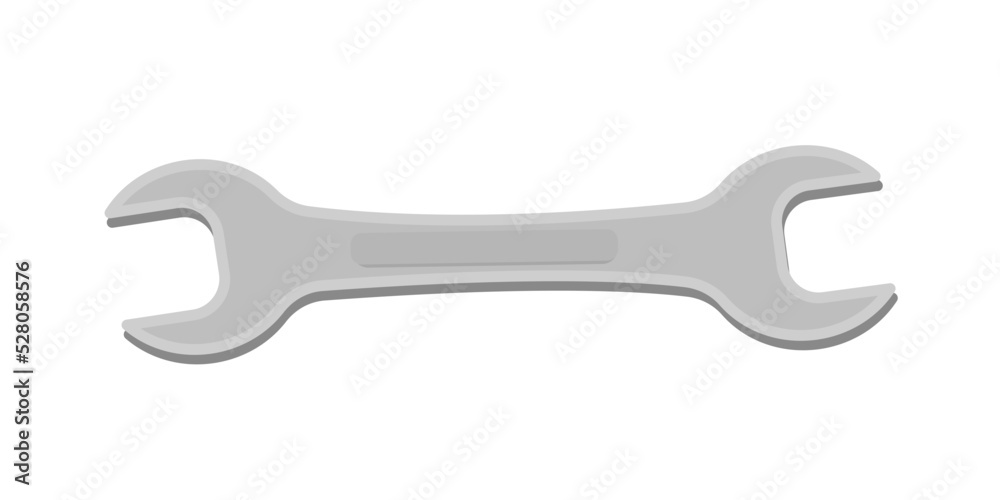 Vector flat illustration wrench grey isolated on white. Wrench icon in vector format. Wrench symbol in simple form. Cartoon wrench Vector flat illustration wrench grey isolated on white. Wrench icon in vector format. Wrench symbol in simple form. Cartoon wrench