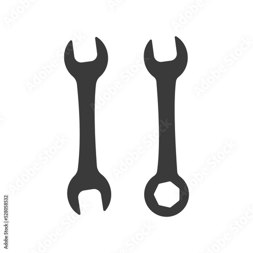 Car service icon. Double Open End Wrench icon black circle isolated on white. Repair Icon. Vector Logo Template. Two wrench icon. Wrench silhouette