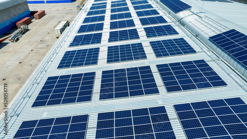 Photography Top view Solar Cell on Warehouse Factory