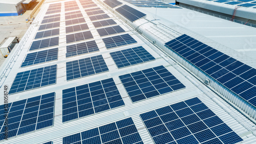 Photography Top view Solar Cell on Warehouse Factory
